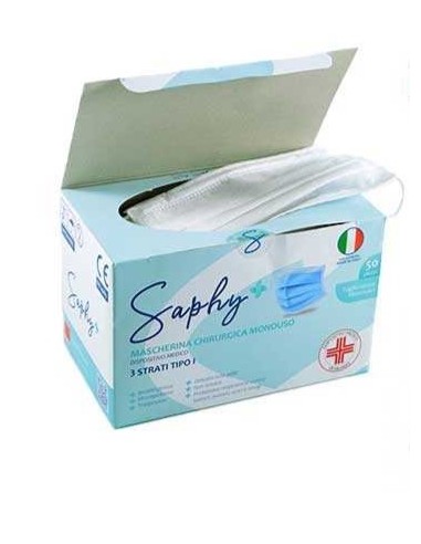Saphy mascherina chirurgica monouso certificata CE box 50 pezzi  Made in Italy
