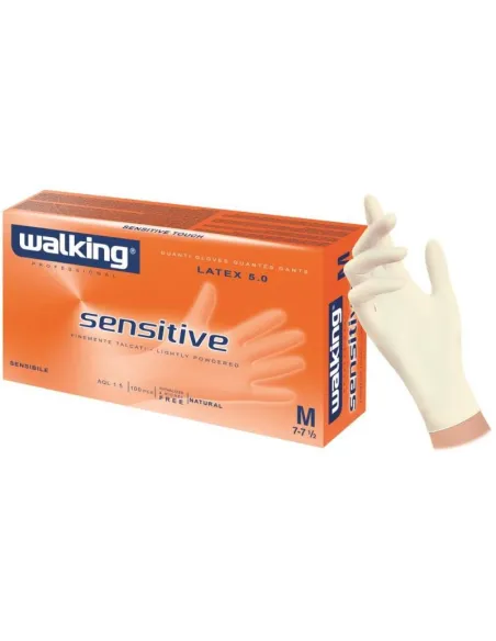 100 Guanti lattice Sensitive Walking con polvere monouso bianchi