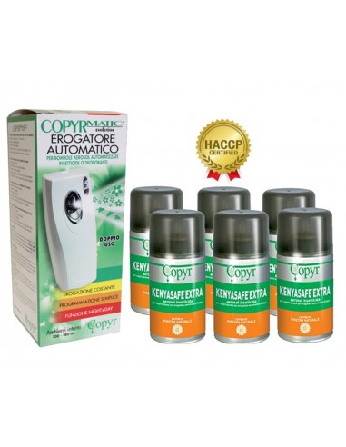 KIT EROGATORE +6 BOMBOLETTE INSETTICDA KENYASAFE EXTRA 250ML.SPRAY PER EROGATORE