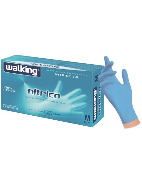 Guanti in nitrile blu Walking senza polvere – 100 pezzi, taglia M, alta qualità e protezione.