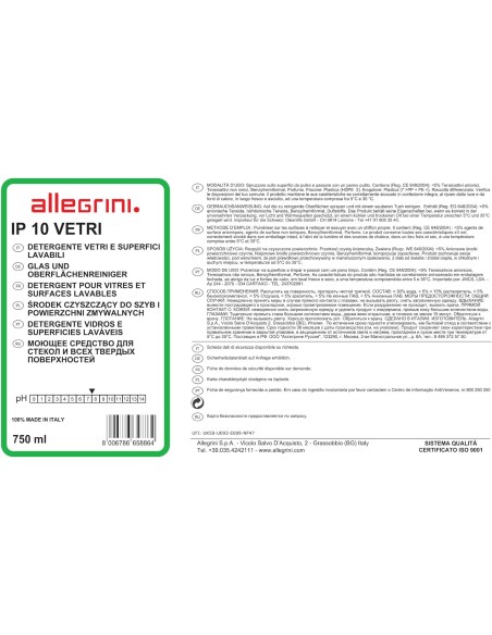 IP 10 Vetri 750 ml - Detergente Liquido Senza Risciacquo, Efficace e Senza Aloni - Allegrini