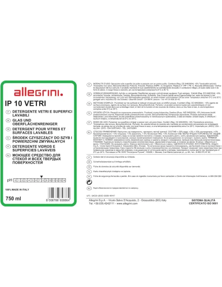 IP 10 Vetri 750 ml - Detergente Liquido Senza Risciacquo, Efficace e Senza Aloni - Allegrini