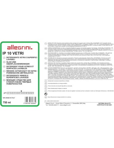 IP 10 VETRI 750ML DETERGENTE SENZA RISCIACQUO SENZA ALONI ALLEGRINI | Detershoponline.it