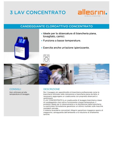 3 LAV CLORO - Candeggiante Cloro Concentrato per Lavanderia, 2x6kg - Allegrini