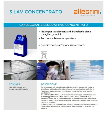 3 LAV CLORO - Candeggiante Cloro Concentrato per Lavanderia, 2x6kg - Allegrini