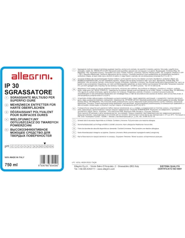 30 SGRASSATORE - Detergente Liquido Schiuma Controllata per Macchie Ostinate 750ml - Allegrini