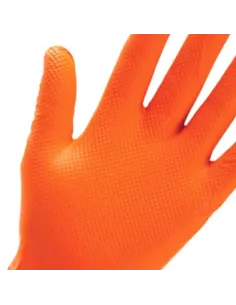 Guanti Nitrofort 7 Grip in nitrile arancio – 50 pezzi, taglia L, massima resistenza e grip professionale.