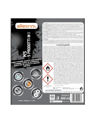 Allegrini K5 Spray Pulitore Catena Moto 5 in 1 Lubrificante Detergente 400ml