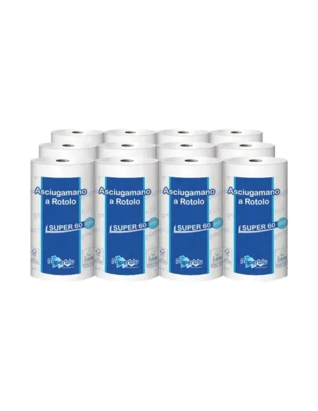 Asciugamani a rotolo 60 metri 2 veli carta pura cellulosa 12 rot.