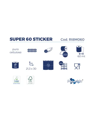 Asciugamani a Rotolo 60 Metri 2 Veli in Carta Pura Cellulosa - Confezione da 12 Rotoli