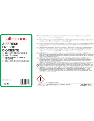 AirFresh Fresco d'oriente spray profumatore per ambienti alta persistenza 750ml. Allegrini