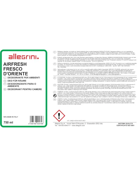 AirFresh Fresco d'oriente spray profumatore per ambienti alta persistenza 750ml. Allegrini