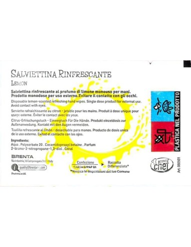 Salvietta monouso profumata al limone, rinfrescante e pratica, ideale per ogni situazione.