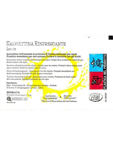 Salvietta monouso profumata al limone, rinfrescante e pratica, ideale per ogni situazione.