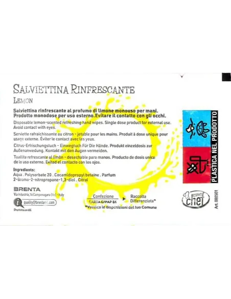 Salvietta monouso profumata al limone, rinfrescante e pratica, ideale per ogni situazione.