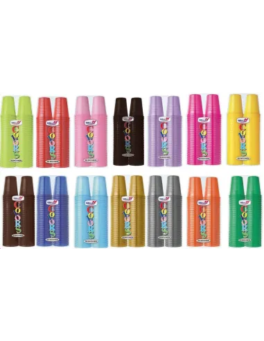 Bicchieri in plastica colorati 200cc. per feste buffet party in coordinato 100pz.